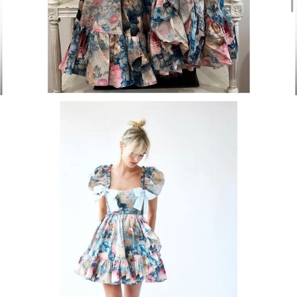 Selkie x Free People Floral Puff Sleeve Mini Dress buttercream dress - Picture 2 of 10